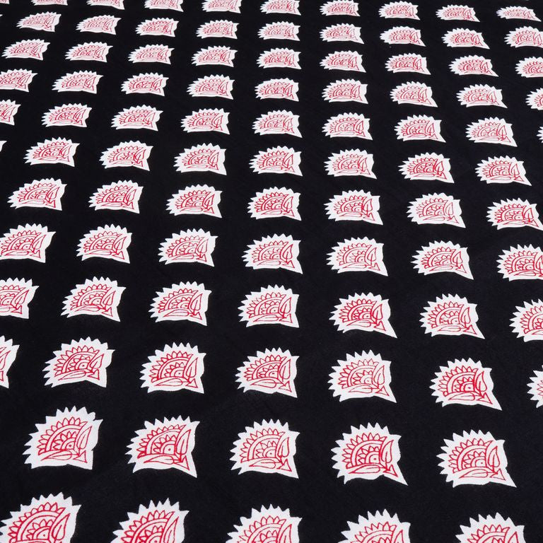 Black & Red Motif Printed Pure Cotton Fabric