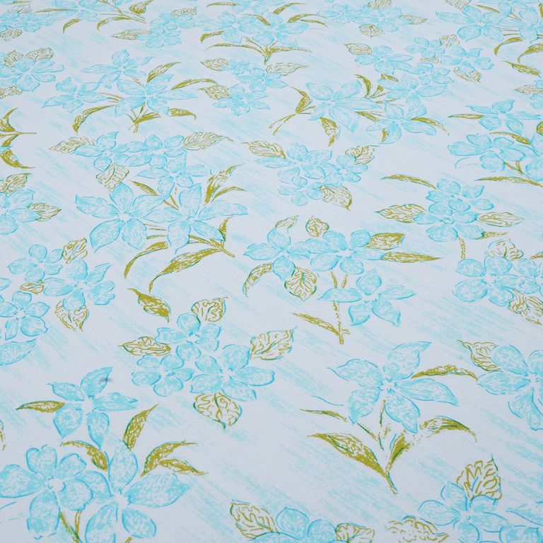 Turquoise & White Floral Printed Cotton Rayon Fabric