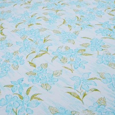 Turquoise & White Floral Printed Cotton Rayon Fabric