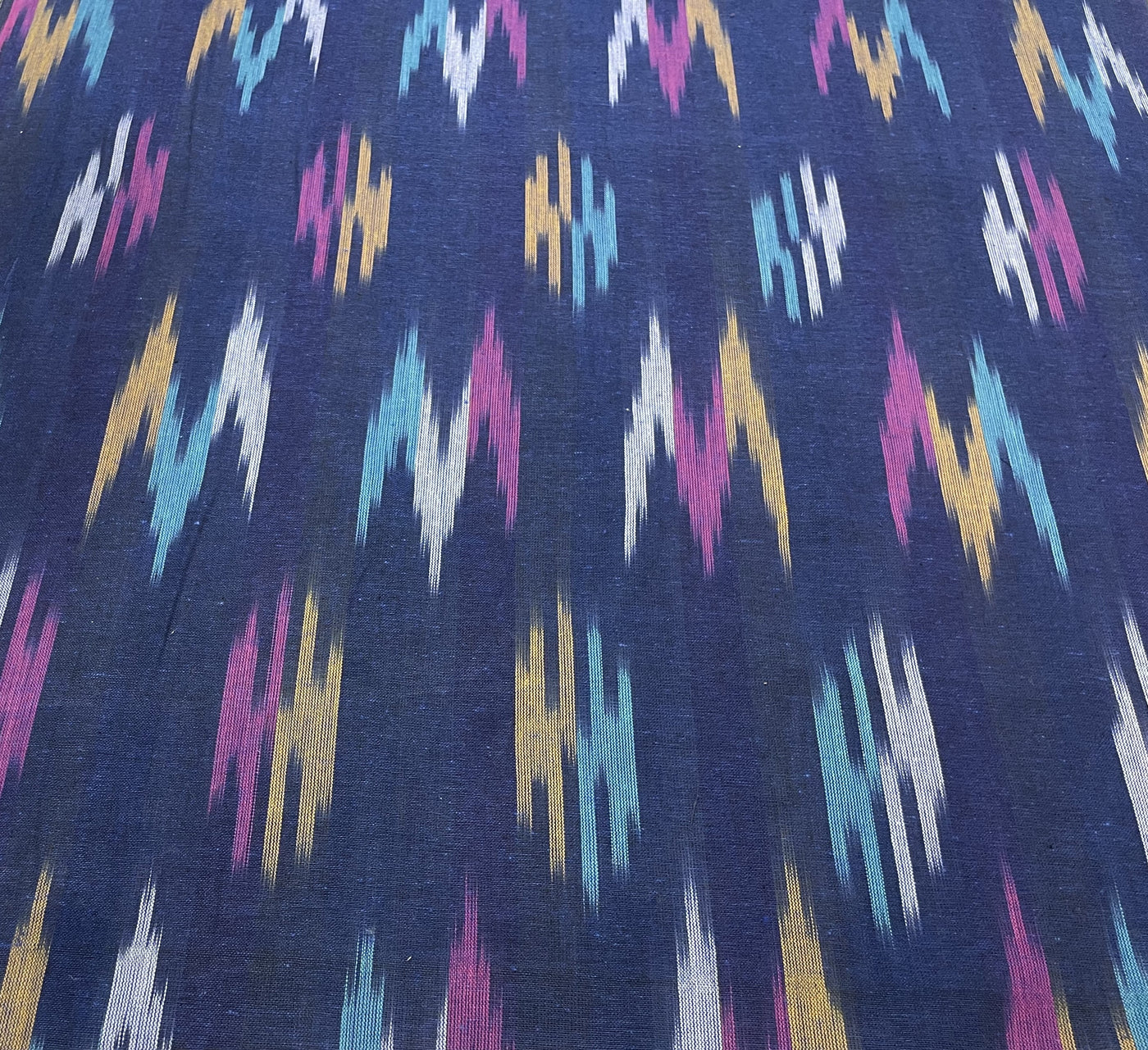 Blue Abstract Handloom Ikat Cotton Fabric