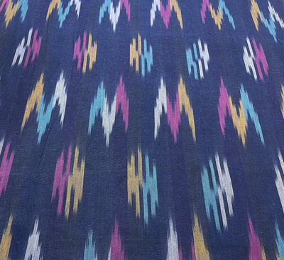 Blue Abstract Handloom Ikat Cotton Fabric