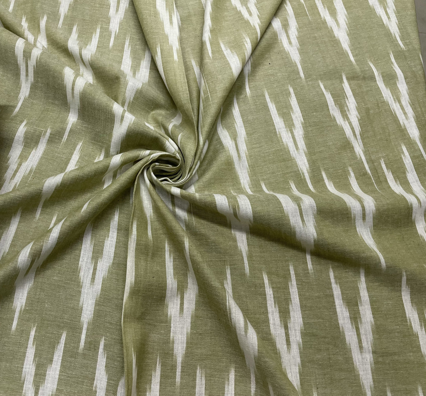 Light Green Abstract Handloom Ikat Cotton Fabric