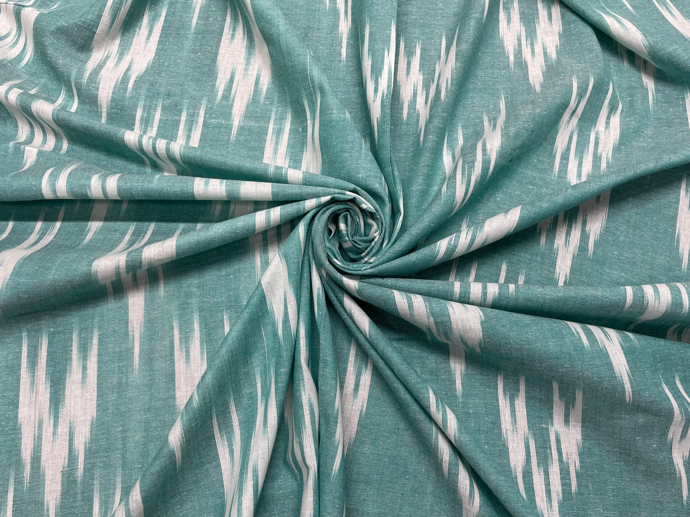 Green Abstract Handloom Ikat Cotton Fabric