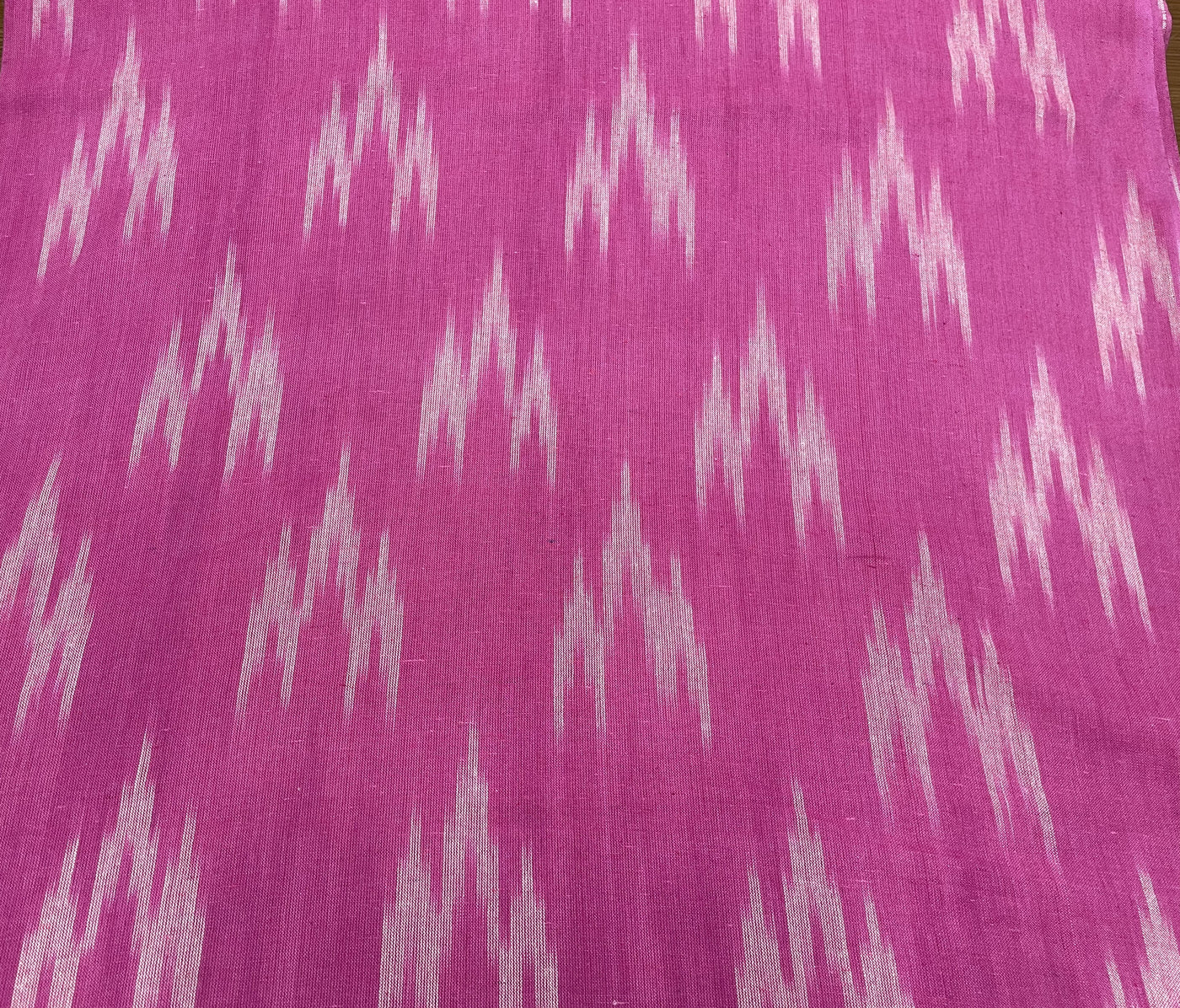 Pink Abstract Handloom Ikat Cotton Fabric