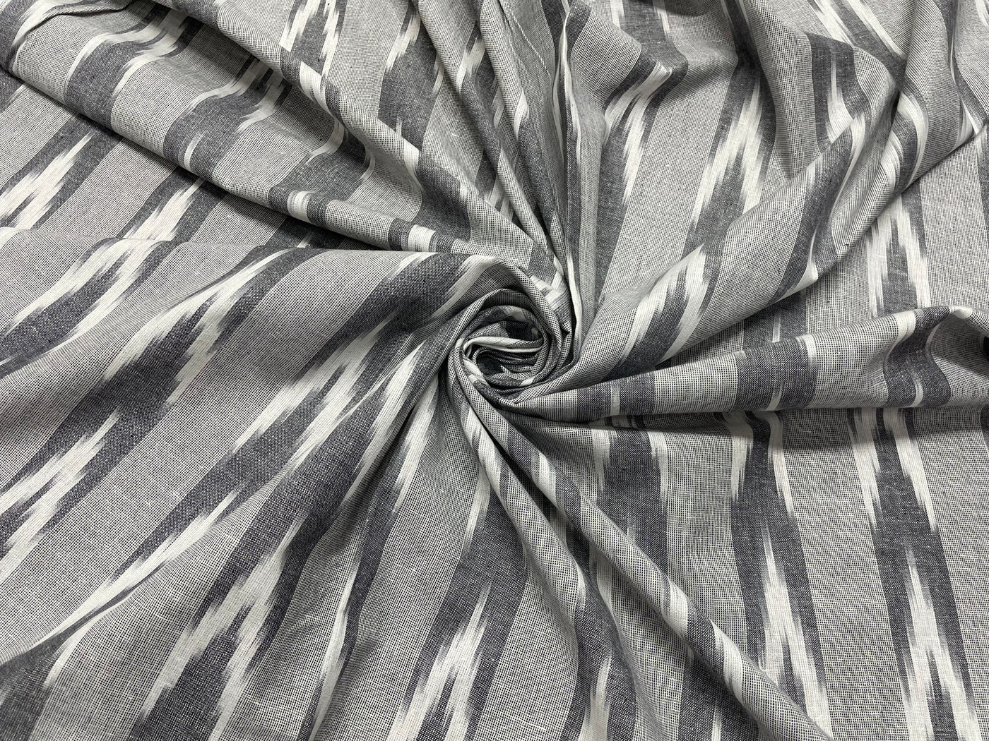 Gray Stripes Handloom Ikat Cotton Fabric