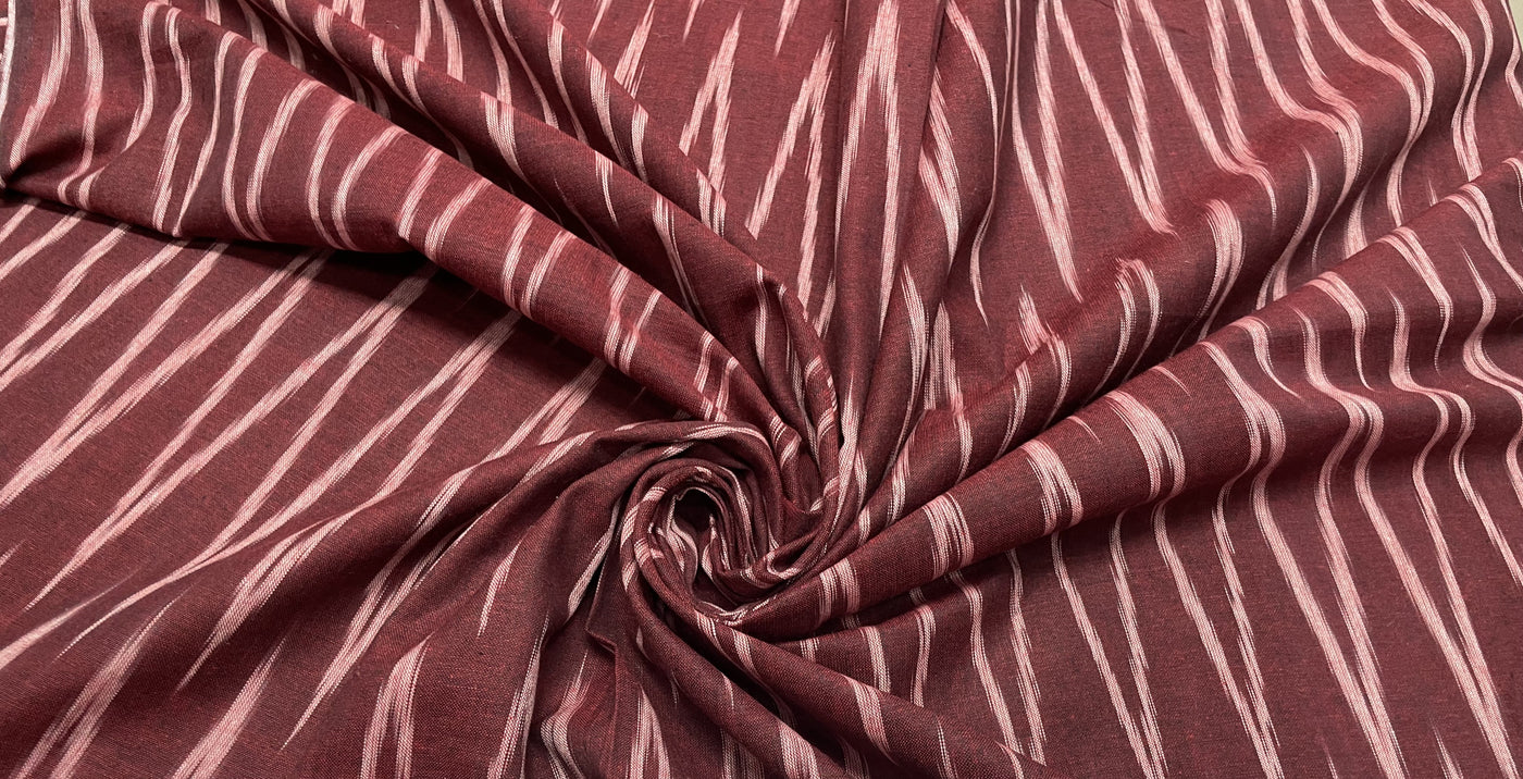 Maroon Chevron Handloom Ikat Cotton Fabric