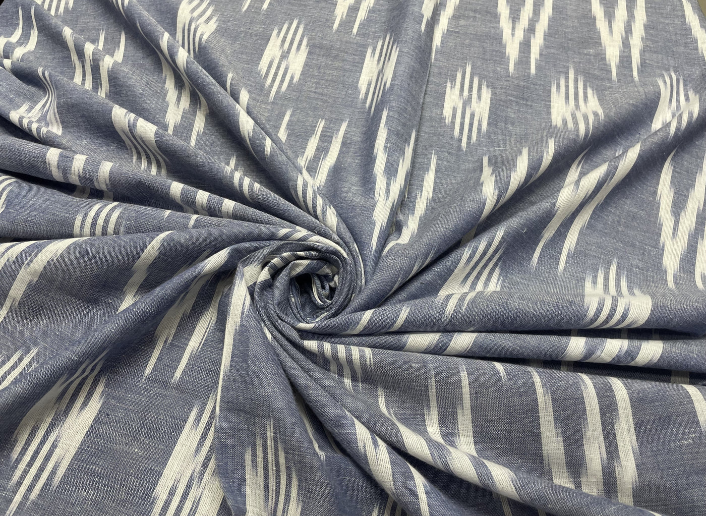 Gray Abstract Handloom Ikat Cotton Fabric