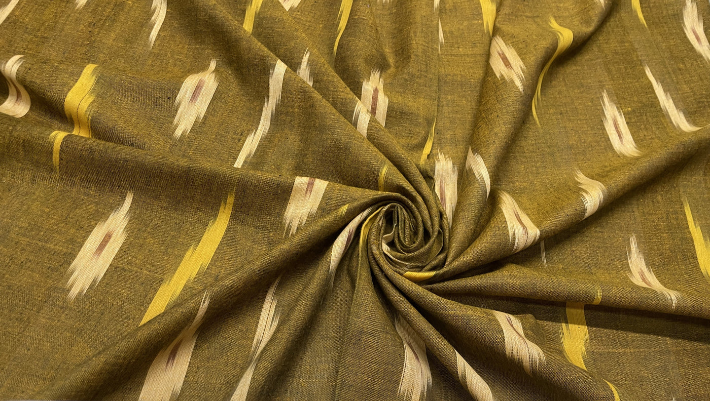 Green Abstract Handloom Ikat Cotton Fabric