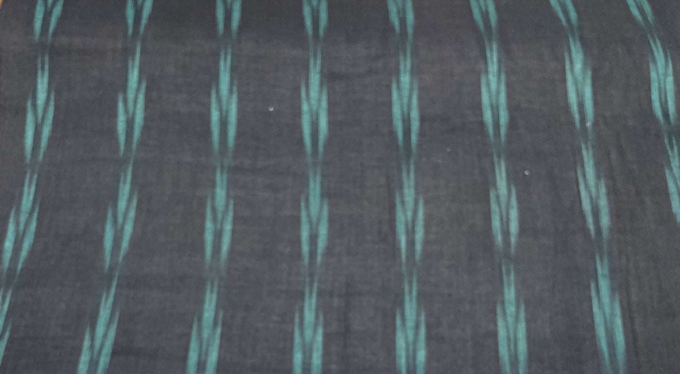 Gray & Green Stripes Handloom Ikat Cotton Fabric