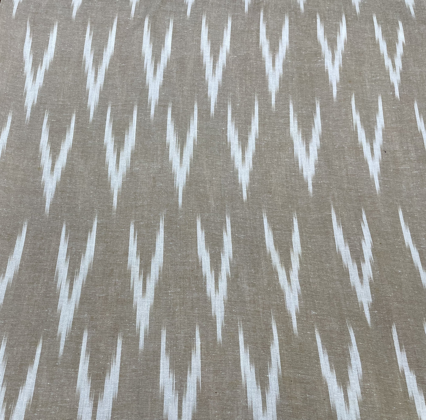 Gray & White Abstract Handloom Ikat Cotton Fabric