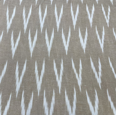 Gray & White Abstract Handloom Ikat Cotton Fabric