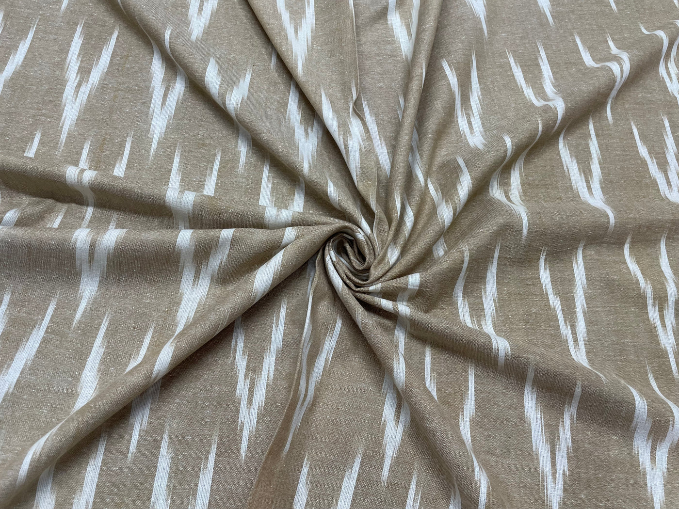 Gray & White Abstract Handloom Ikat Cotton Fabric