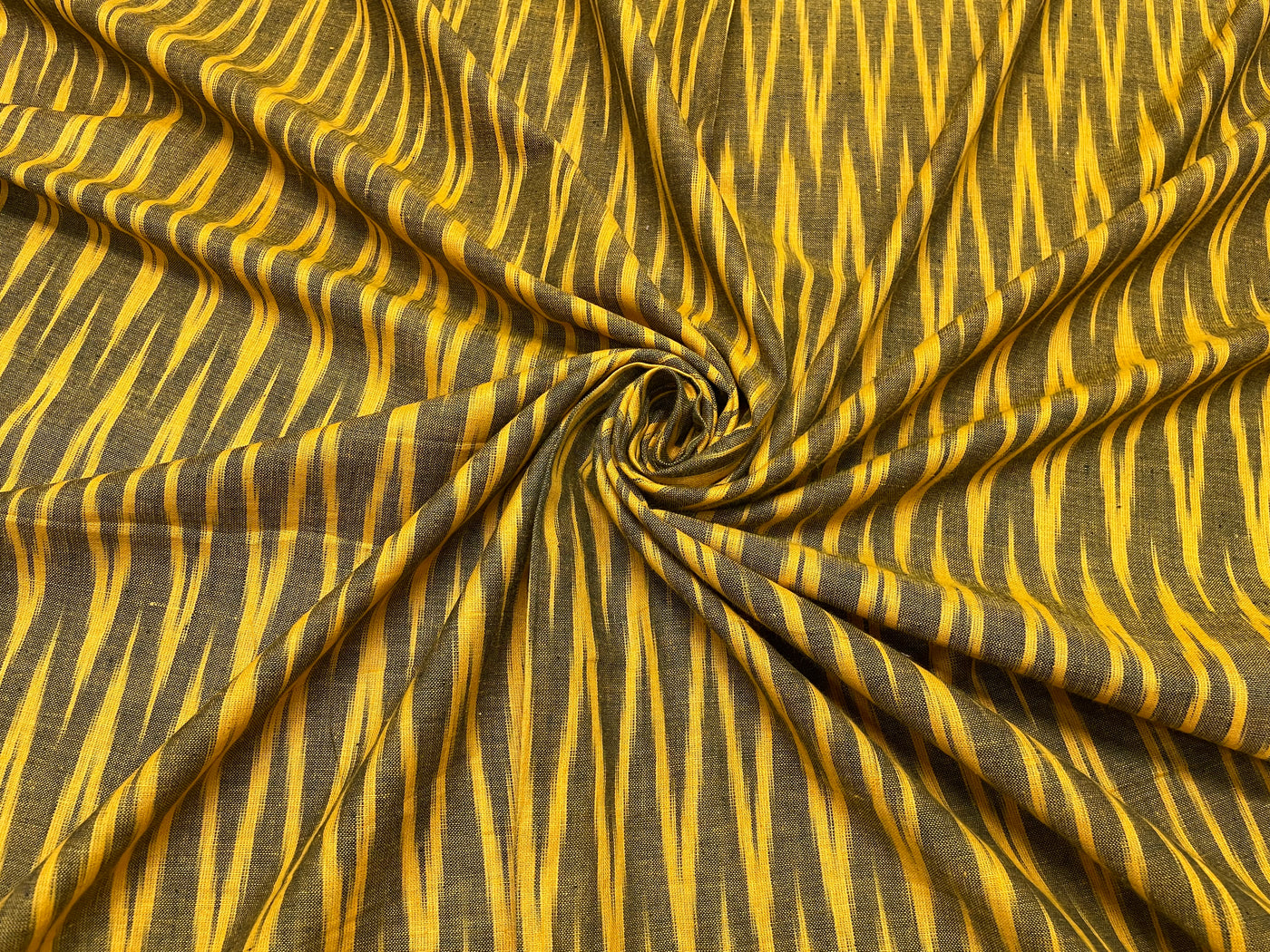 Yellow & Black Chevron Handloom Ikat Cotton Fabric