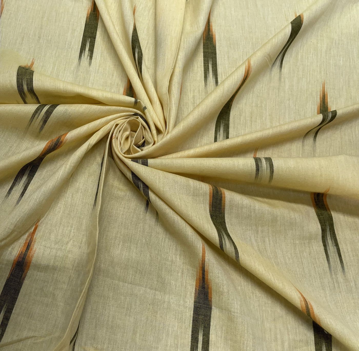 Cream Abstract Handloom Ikat Cotton Fabric