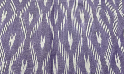 Purple & White Geometric Handloom Ikat Cotton Fabric