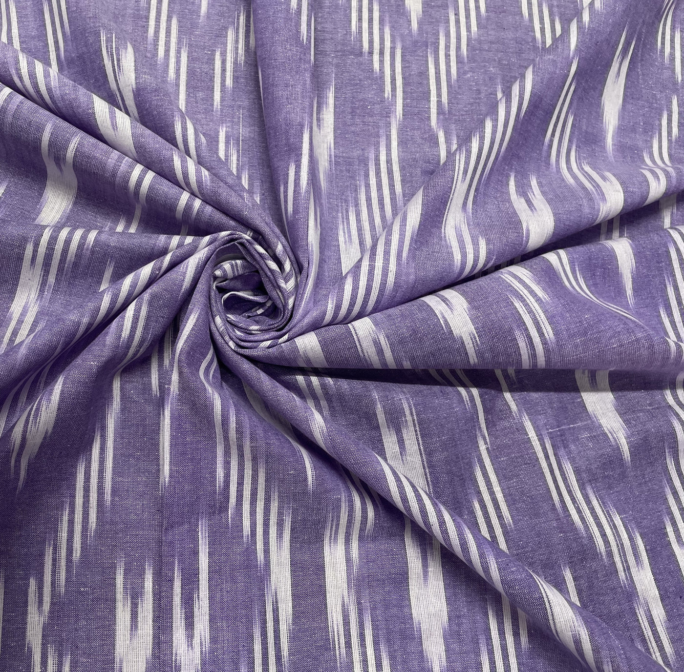 Purple & White Geometric Handloom Ikat Cotton Fabric