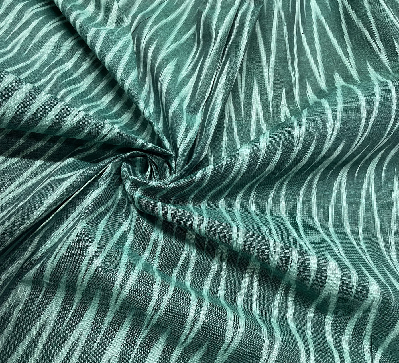 Green Chevron Handloom Ikat Cotton Fabric