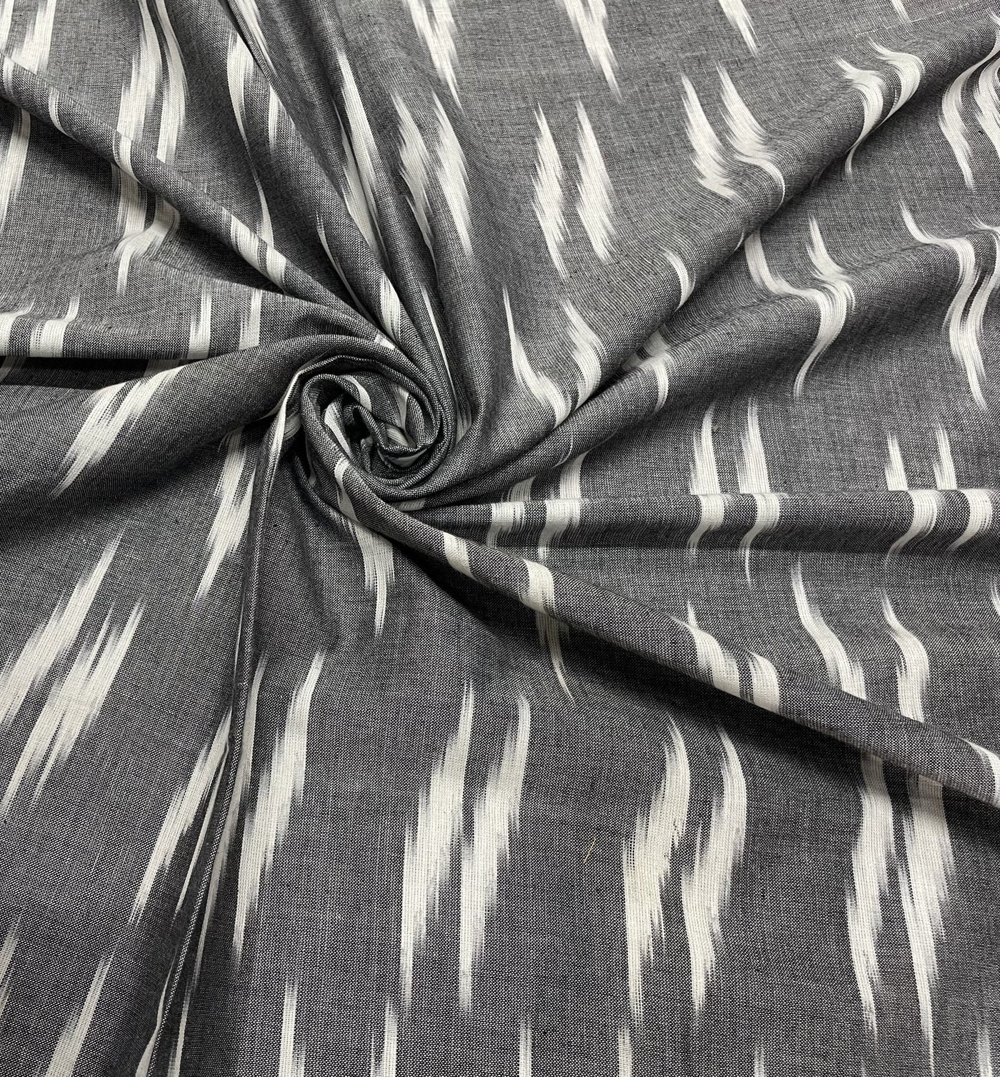 Gray Abstract Handloom Ikat Cotton Fabric