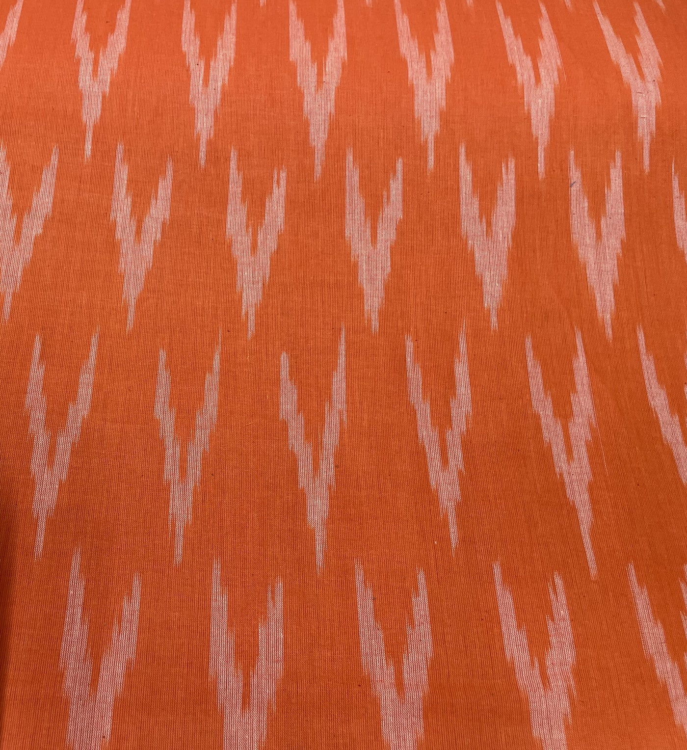 Orange Abstract Handloom Ikat Cotton Fabric