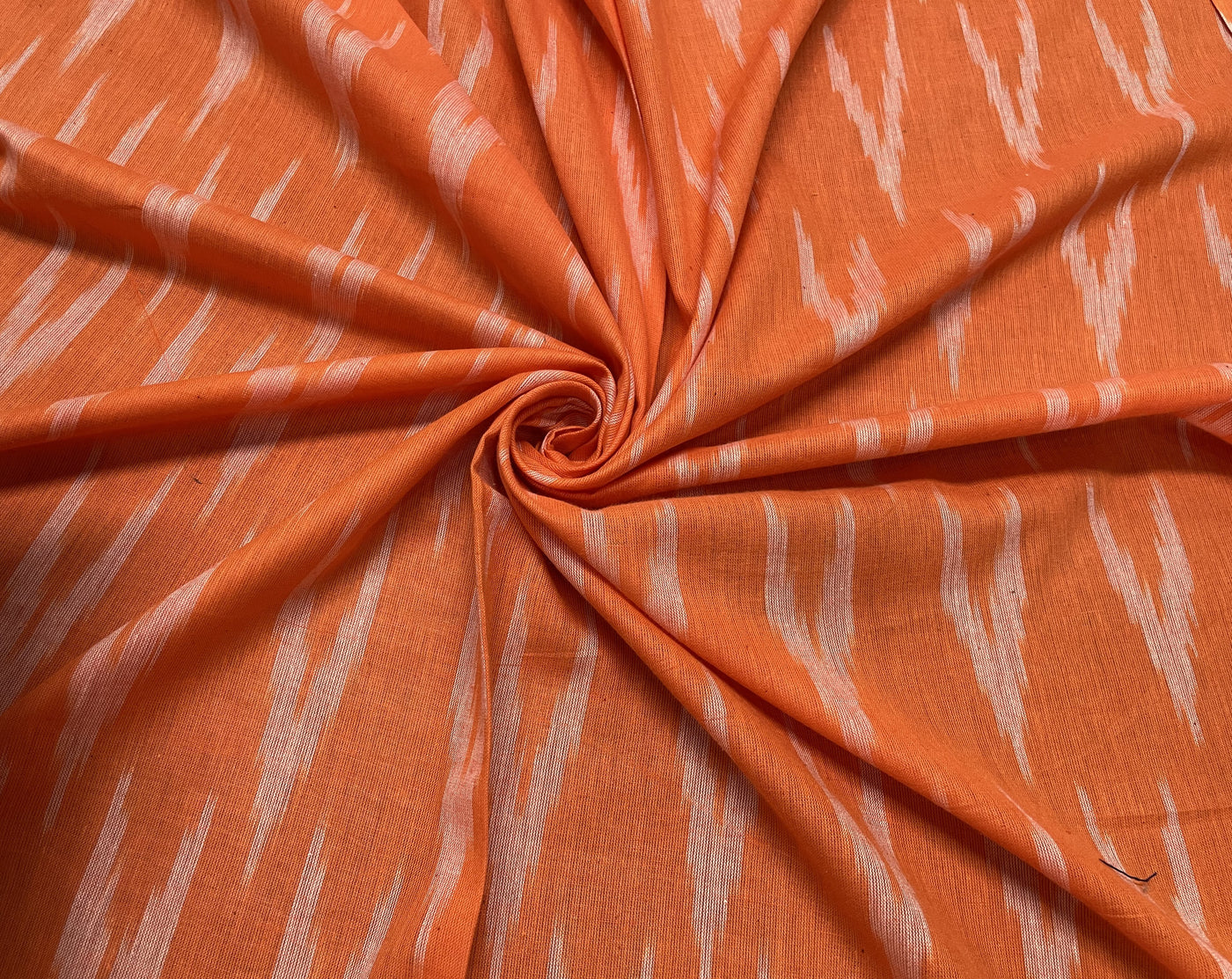 Orange Abstract Handloom Ikat Cotton Fabric