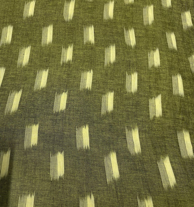 Green Abstract Handloom Ikat Cotton Fabric