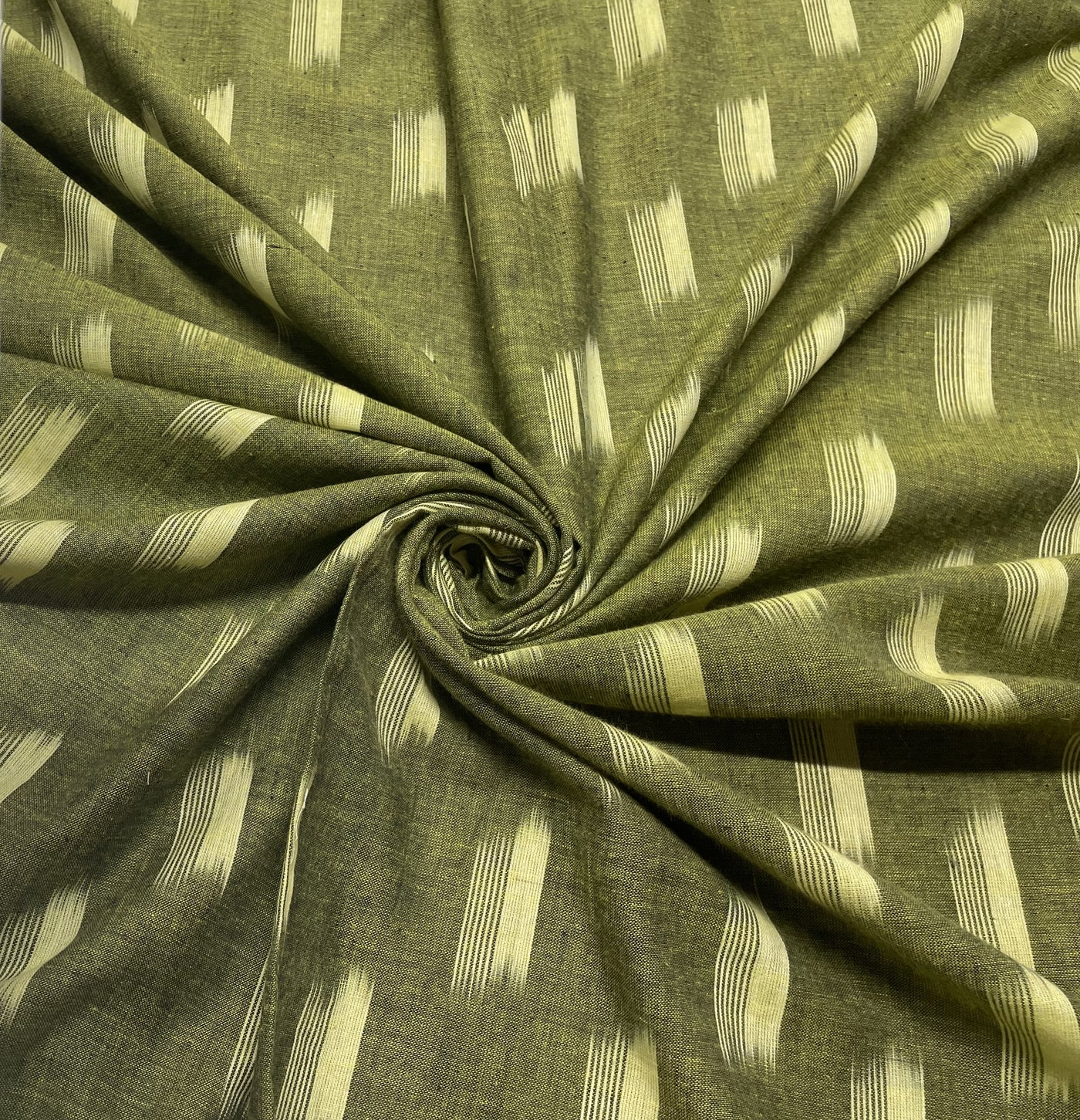 Green Abstract Handloom Ikat Cotton Fabric