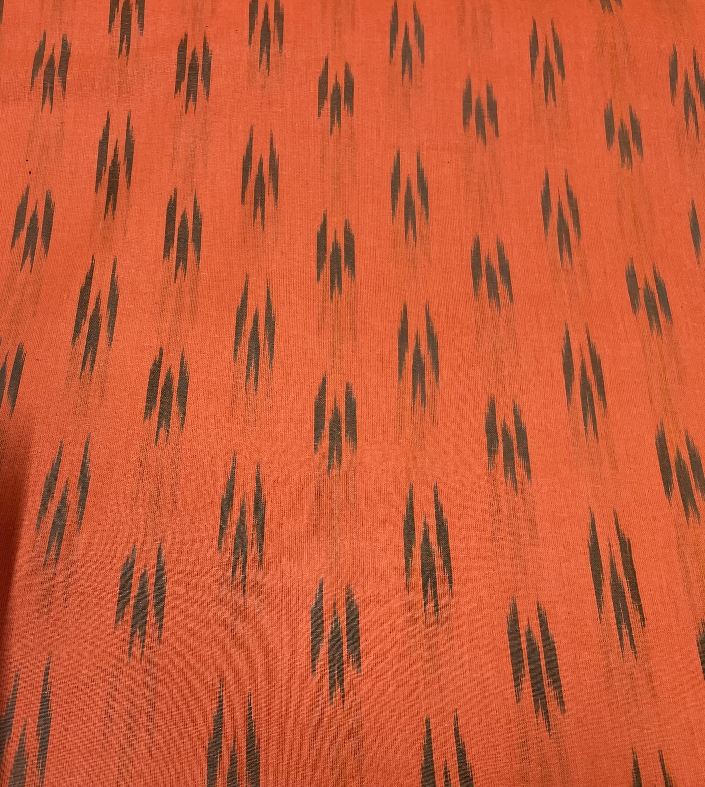 Orange Abstract Handloom Ikat Cotton Fabric