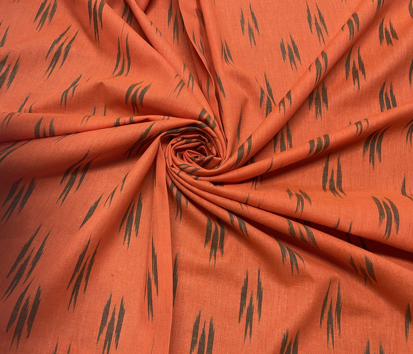 Orange Abstract Handloom Ikat Cotton Fabric