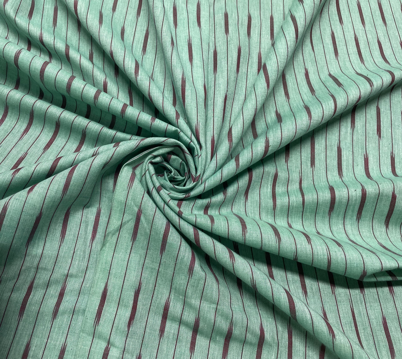 Green Stripes Handloom Ikat Cotton Fabric