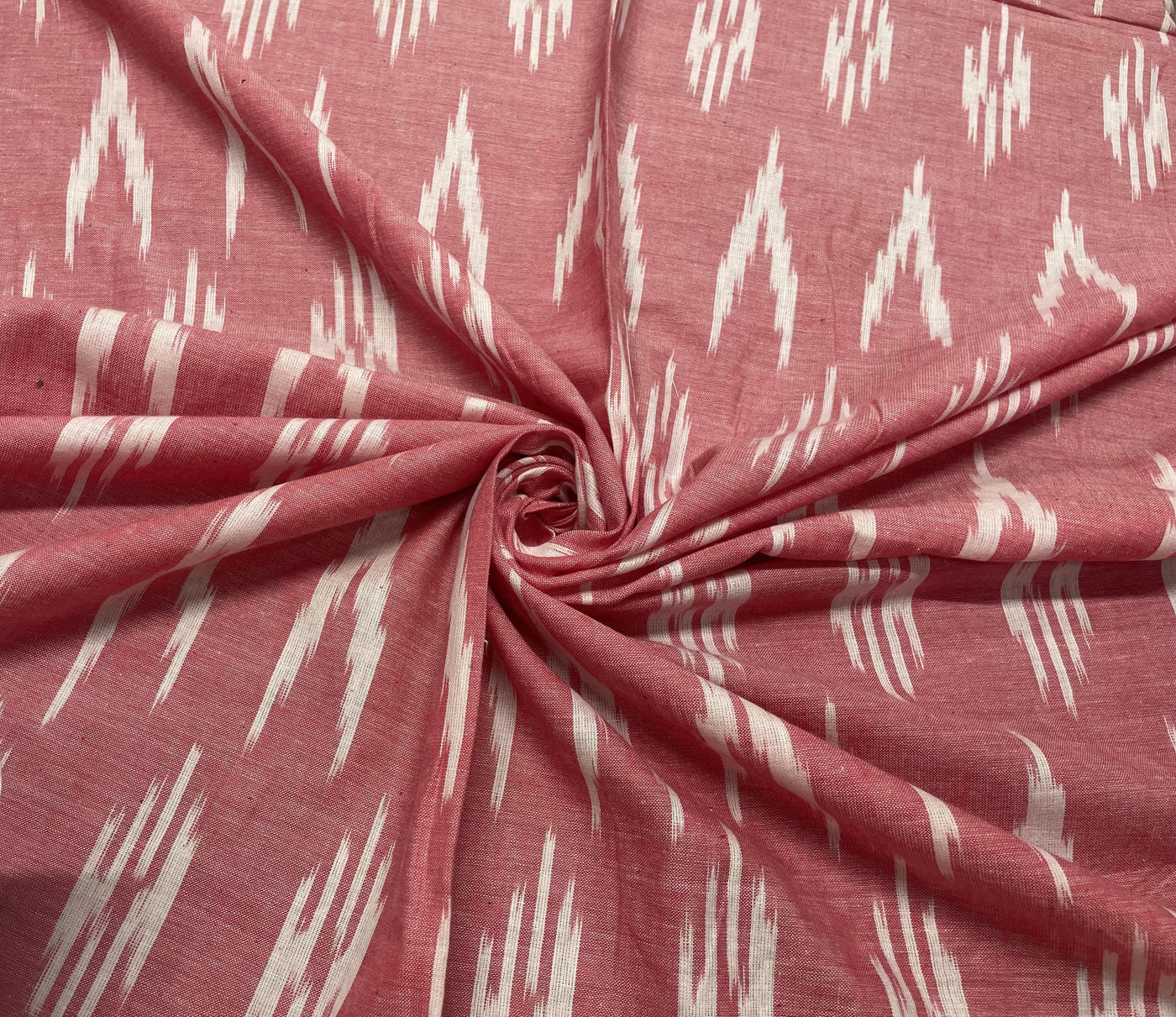 Pink Abstract Handloom Ikat Cotton Fabric