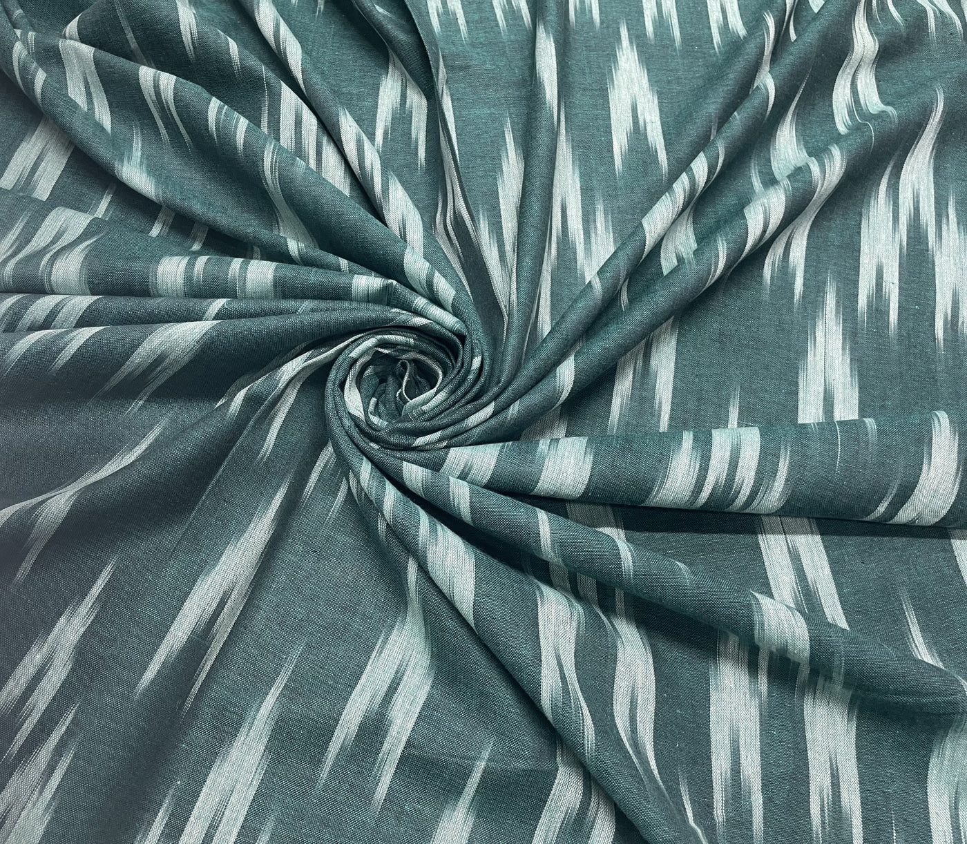 Green Abstract Handloom Ikat Cotton Fabric