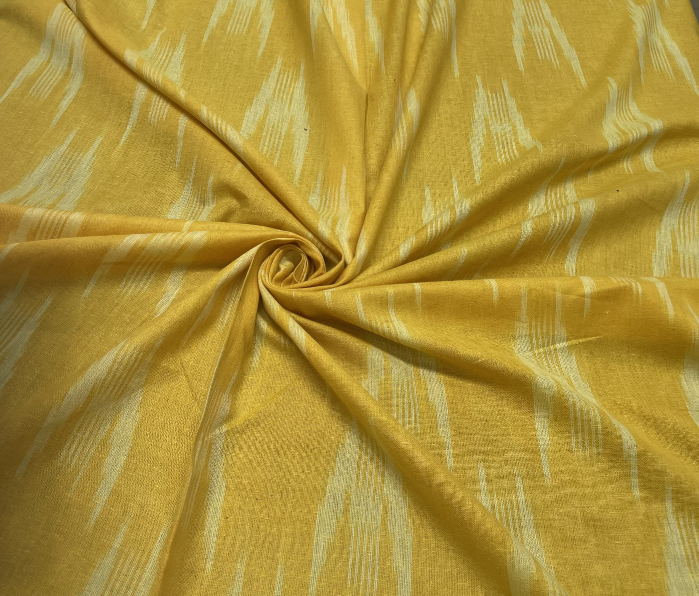 Yellow Abstract Handloom Ikat Cotton Fabric