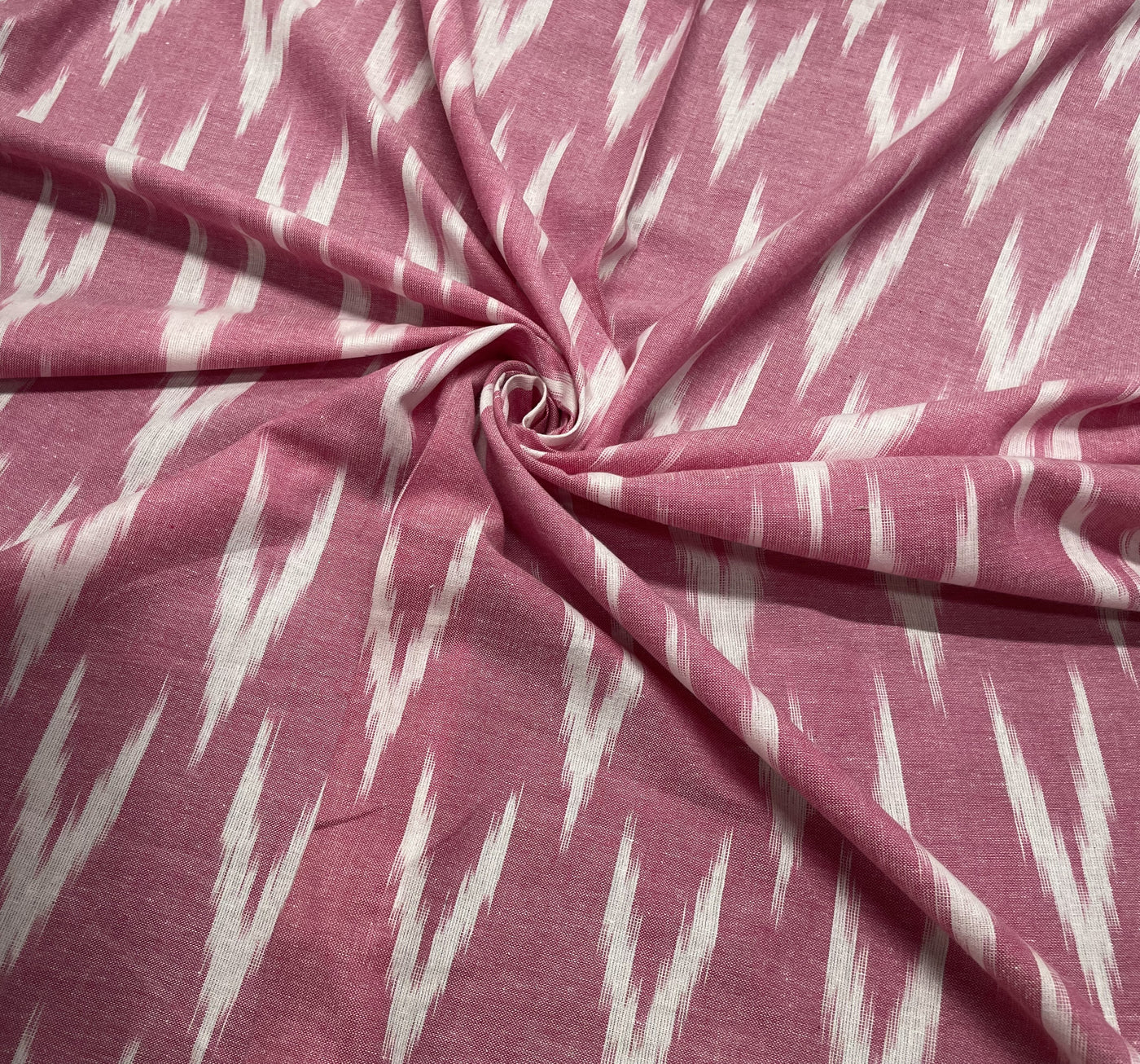 Pink Abstract Handloom Ikat Cotton Fabric