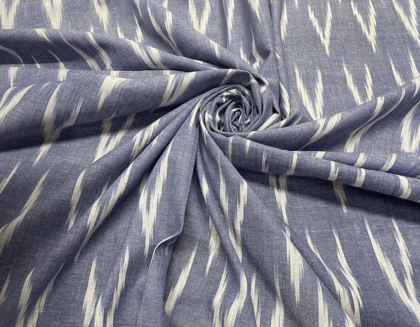 Gray Abstract Handloom Ikat Cotton Fabric