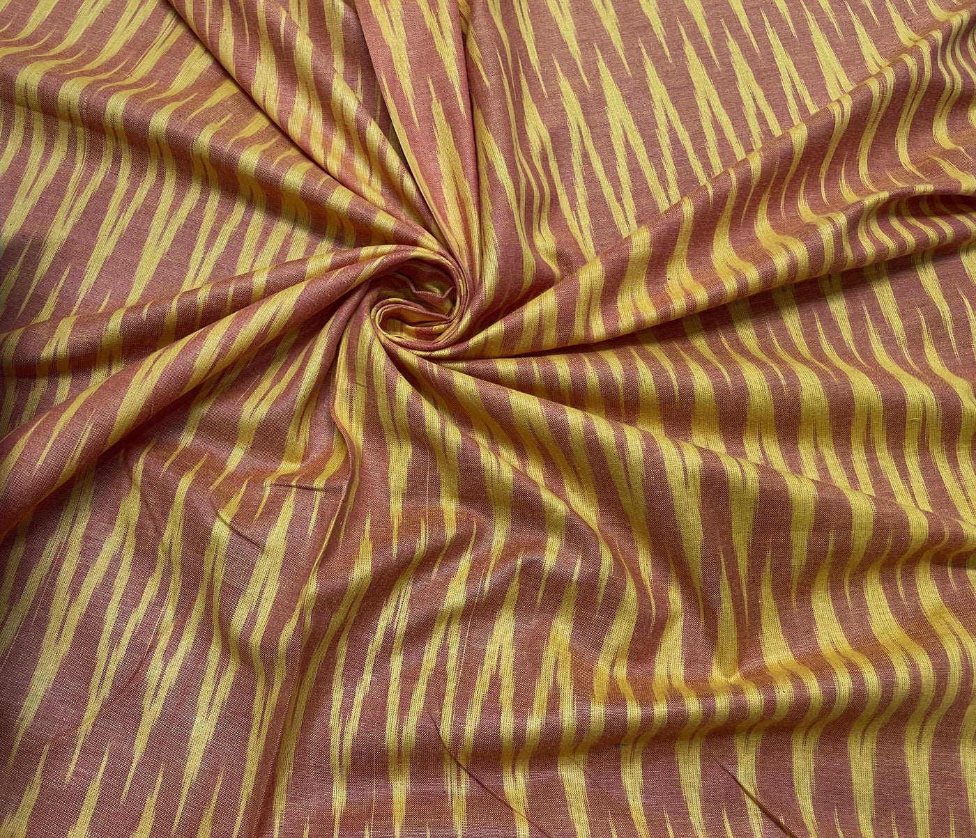 Brown & Yellow Chevron Handloom Ikat Cotton Fabric