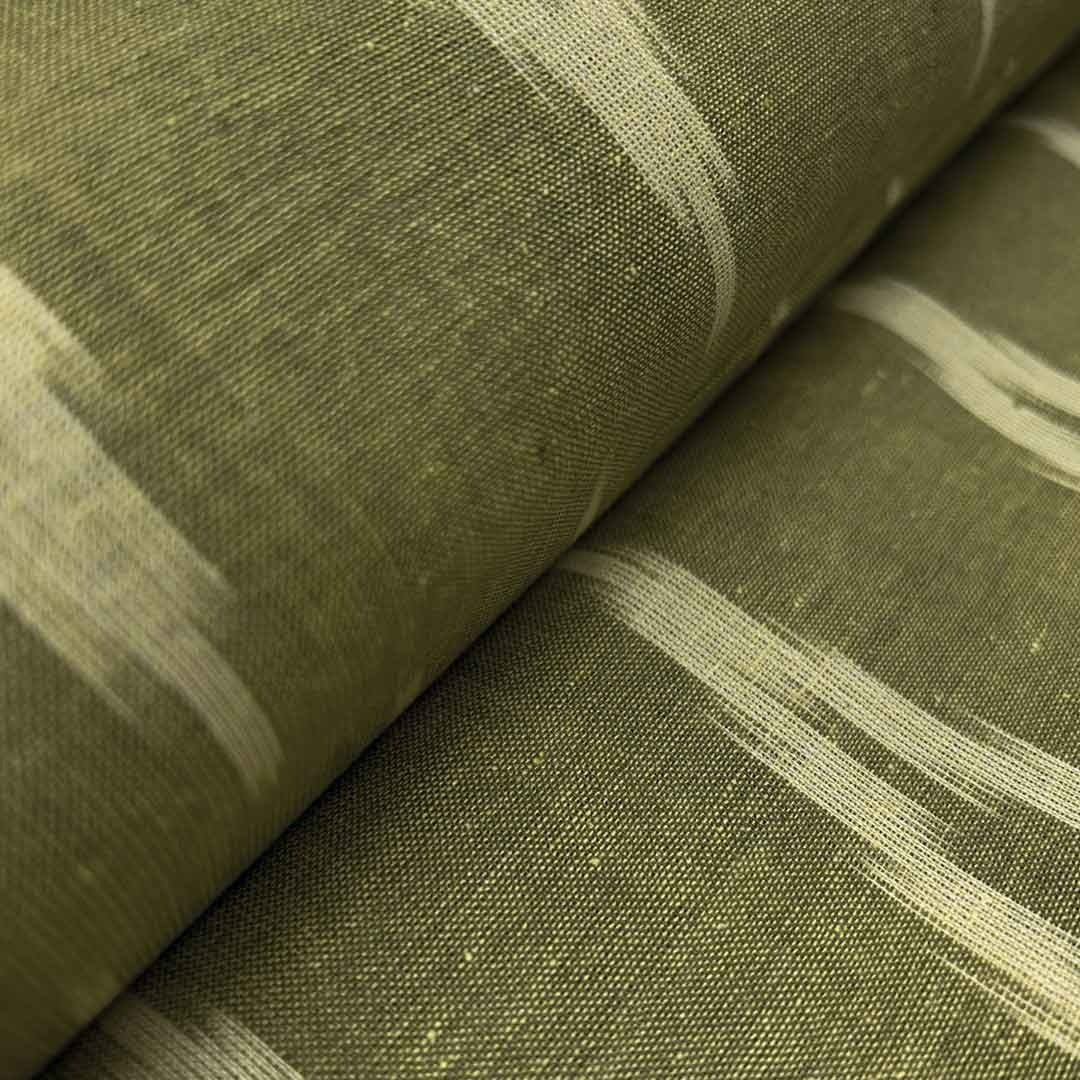 Olive Green Chevron Cotton Ikat Fabric