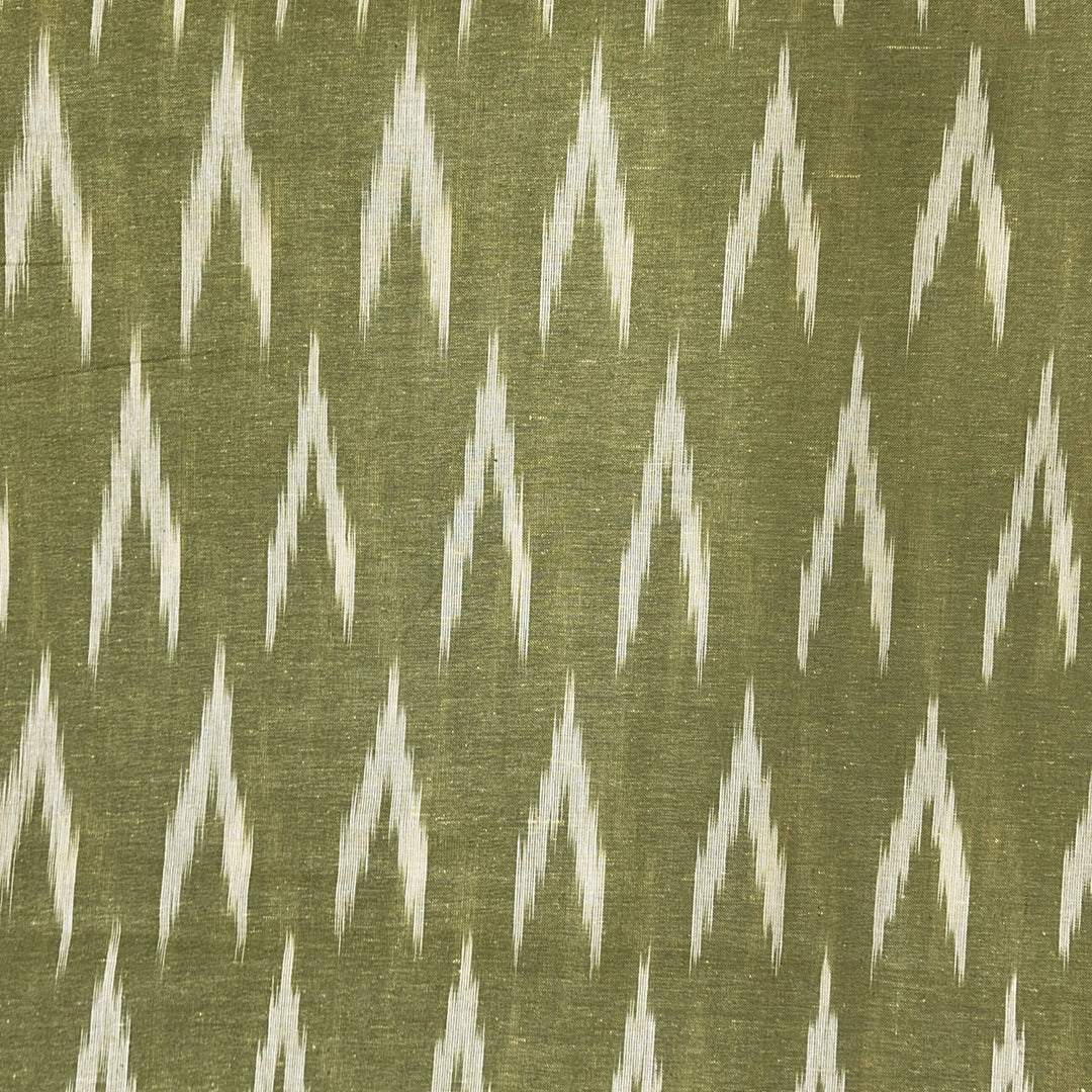 Olive Green Chevron Cotton Ikat Fabric