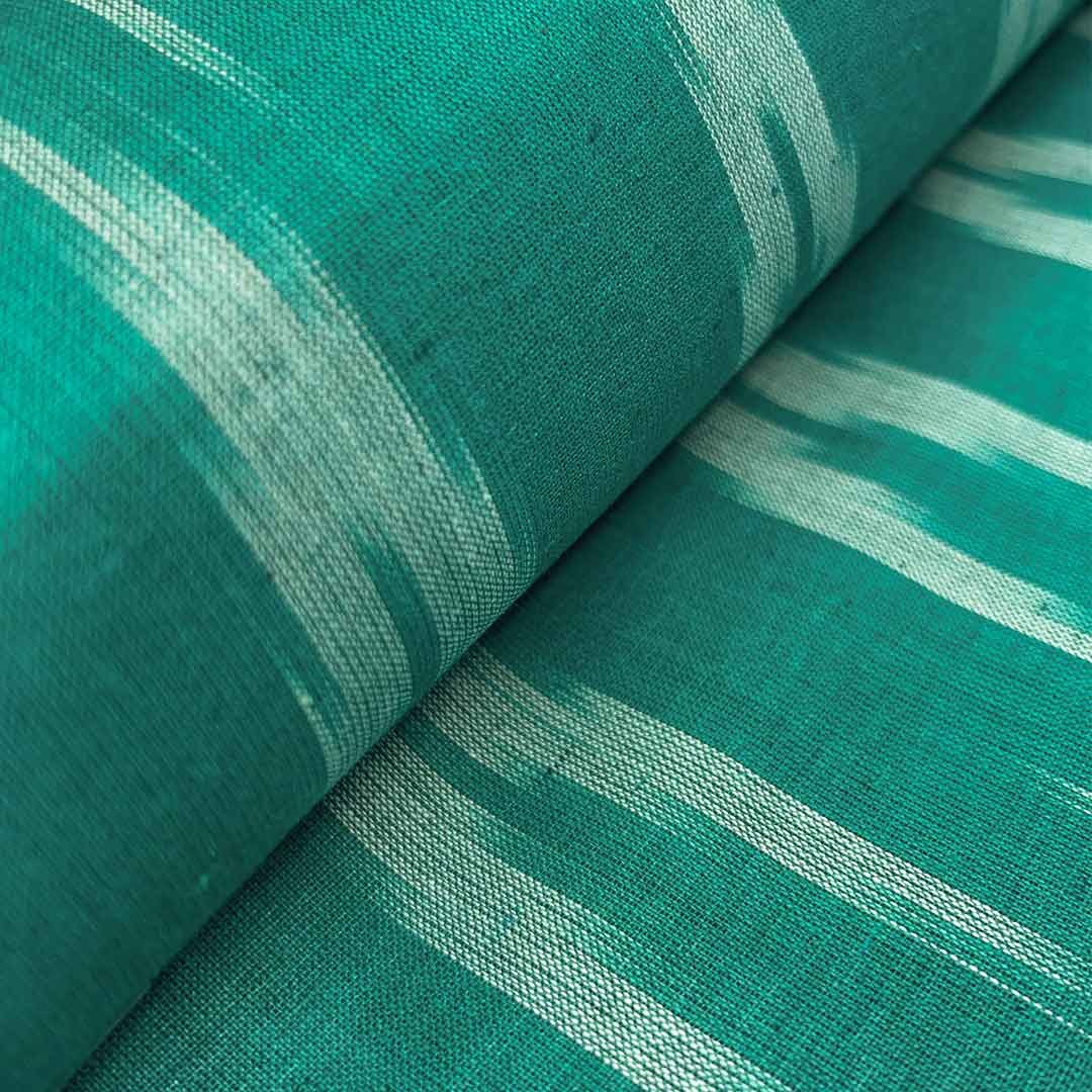 Teal Green Chevron Cotton Ikat Fabric