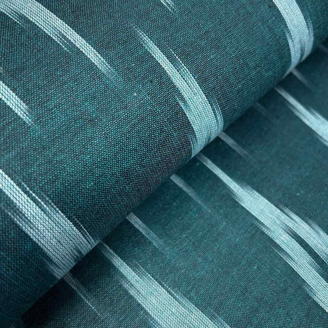 Green & Blue Chevron Cotton Ikat Fabric