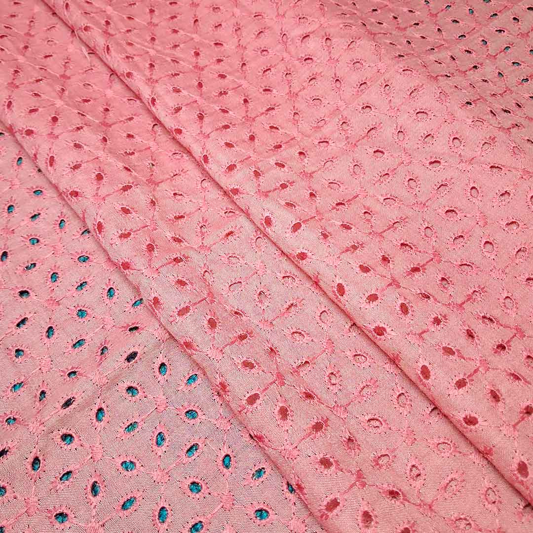 Onion Pink Floral Embroidered Cotton Hakoba Fabric