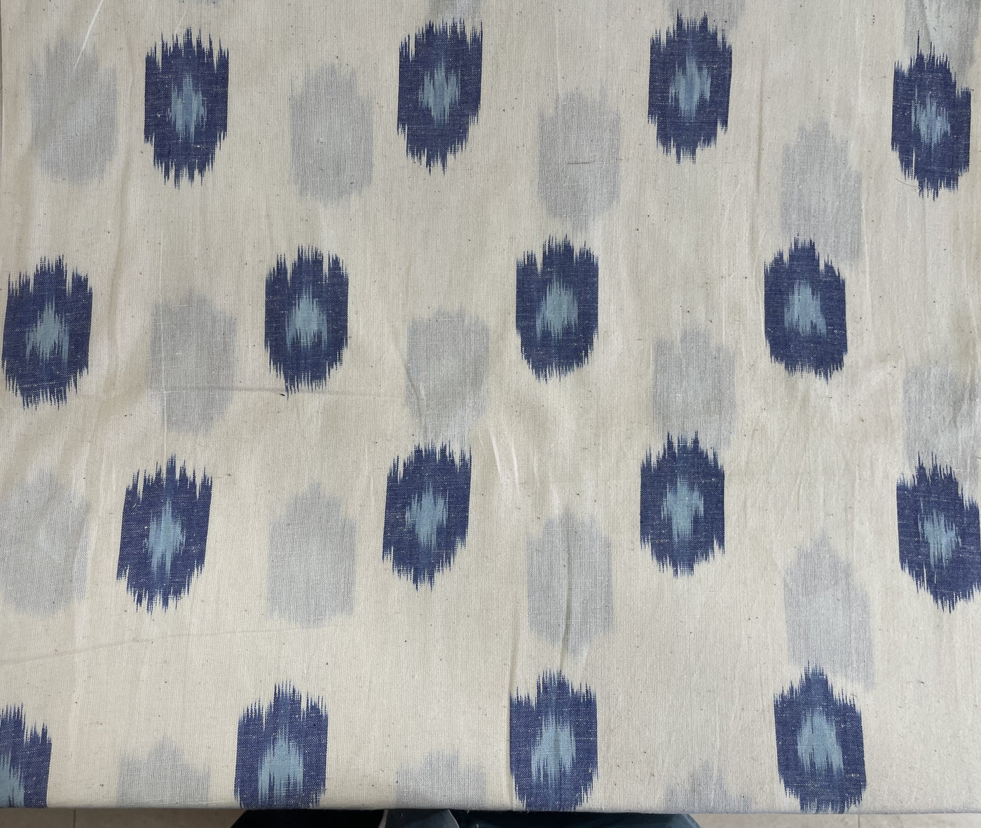 Blue & White Motifs Cotton Handloom Ikat Fabric