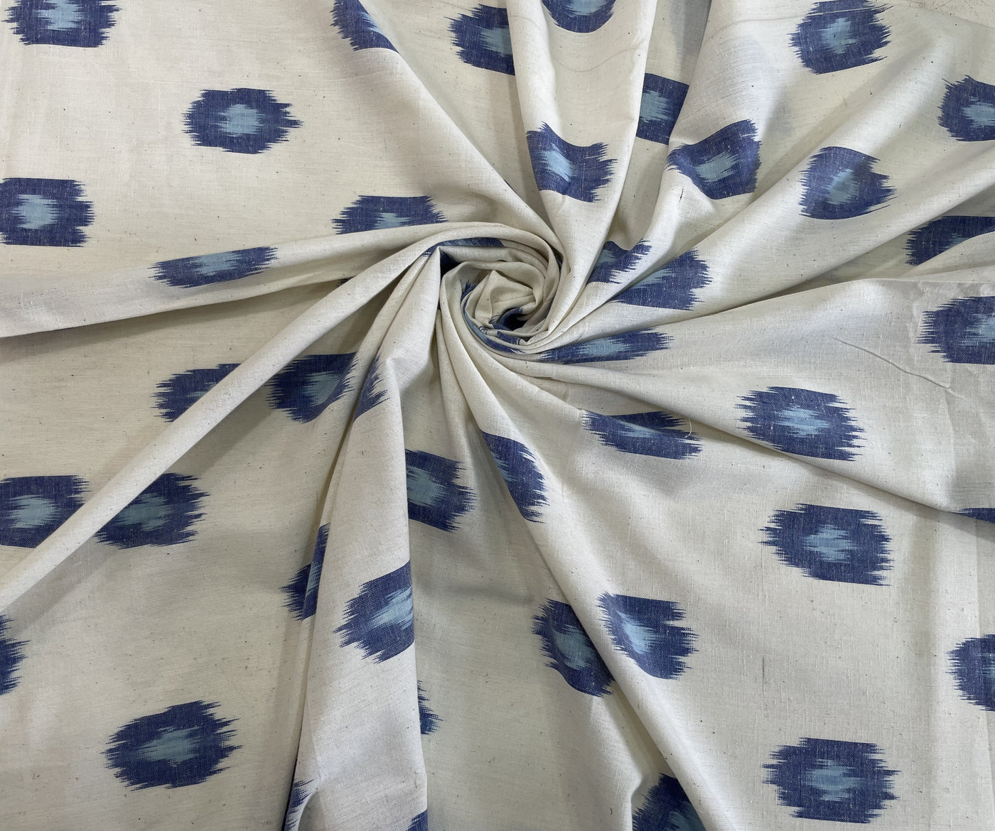 Blue & White Motifs Cotton Handloom Ikat Fabric