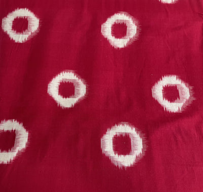 Red & White Motifs Handloom Woven Double Ikat Cotton Fabric