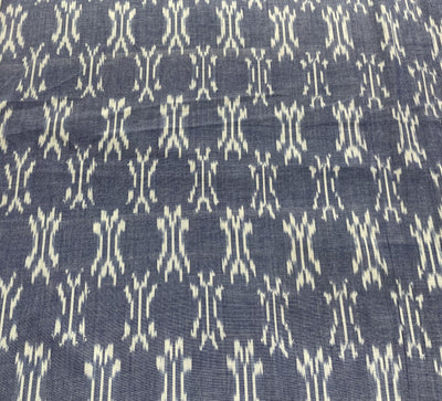 Blue & White Geometric Cotton Handloom Woven Ikat Fabric