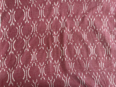 Pink & White Geometric Handloom Woven Ikat Cotton Fabric