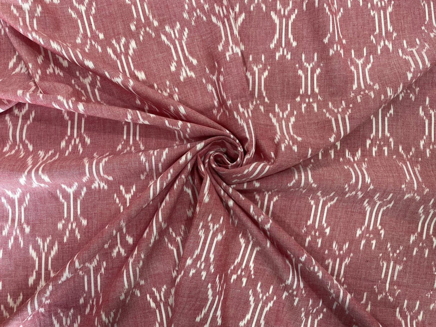 Pink & White Geometric Handloom Woven Ikat Cotton Fabric