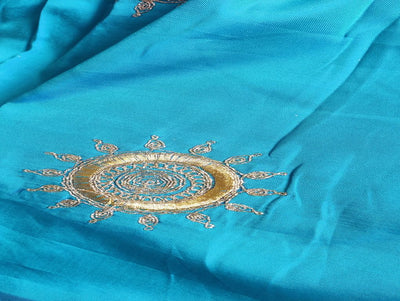 Blue Motifs Zardozi & Dori Taffeta Silk Fabric