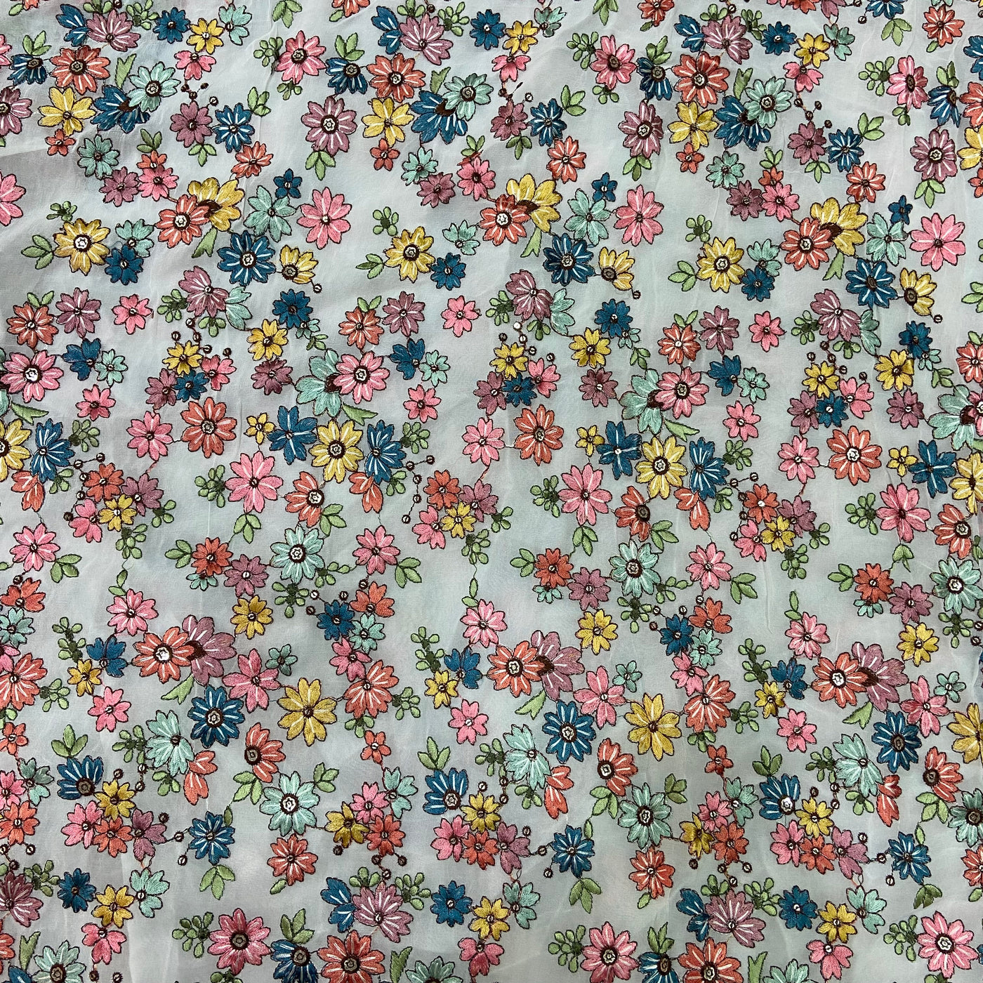 Multicolor Floral Embroidered Dyeable Viscose Georgette Fabric