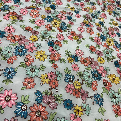 Multicolor Floral Embroidered Dyeable Viscose Georgette Fabric