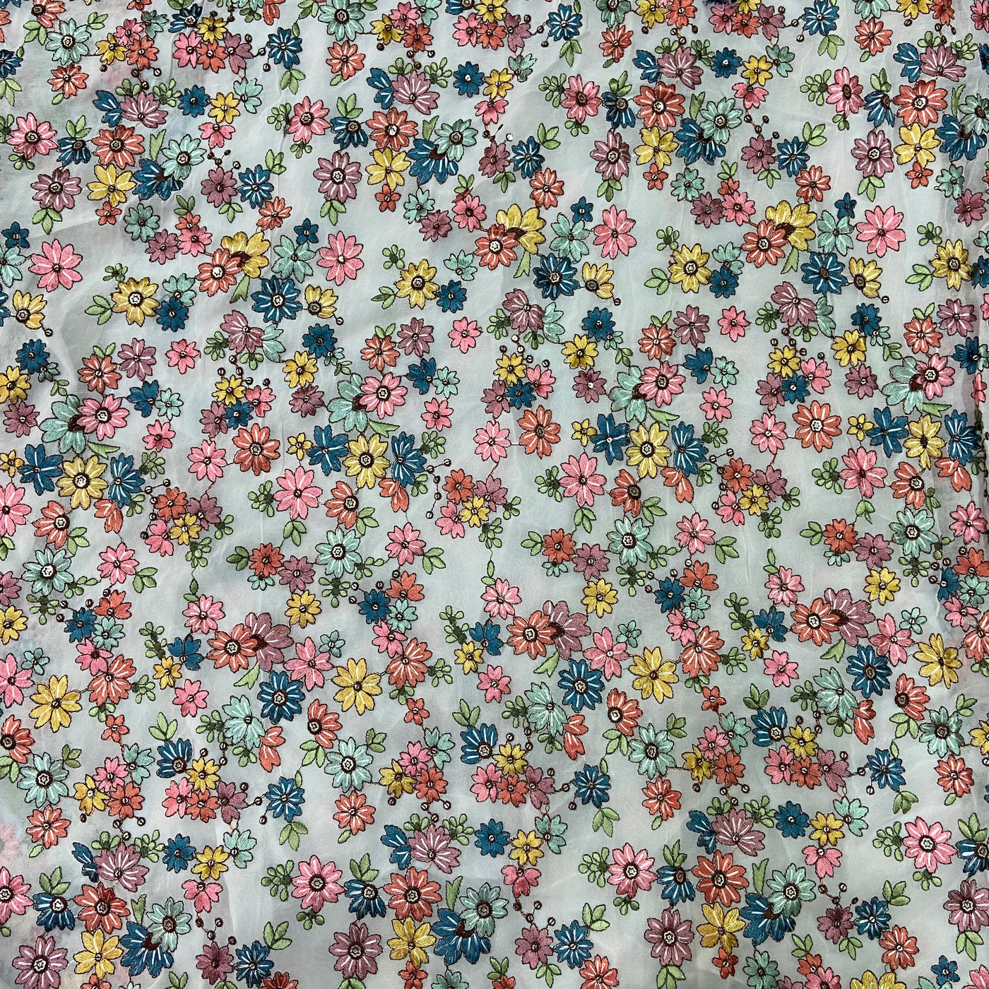 Multicolor Floral Embroidered Dyeable Viscose Georgette Fabric